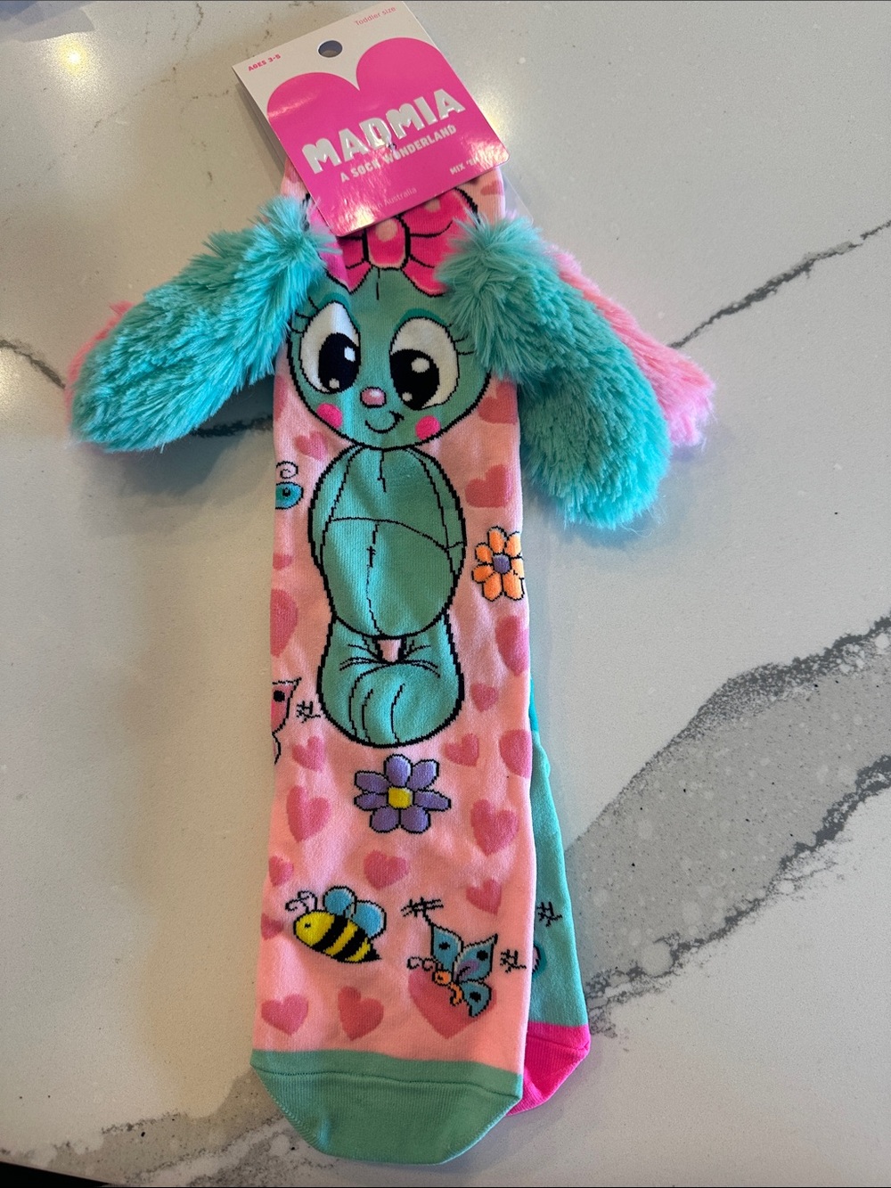 Mamia Pink & Teal Plush-Eared Bunny Kids Socks